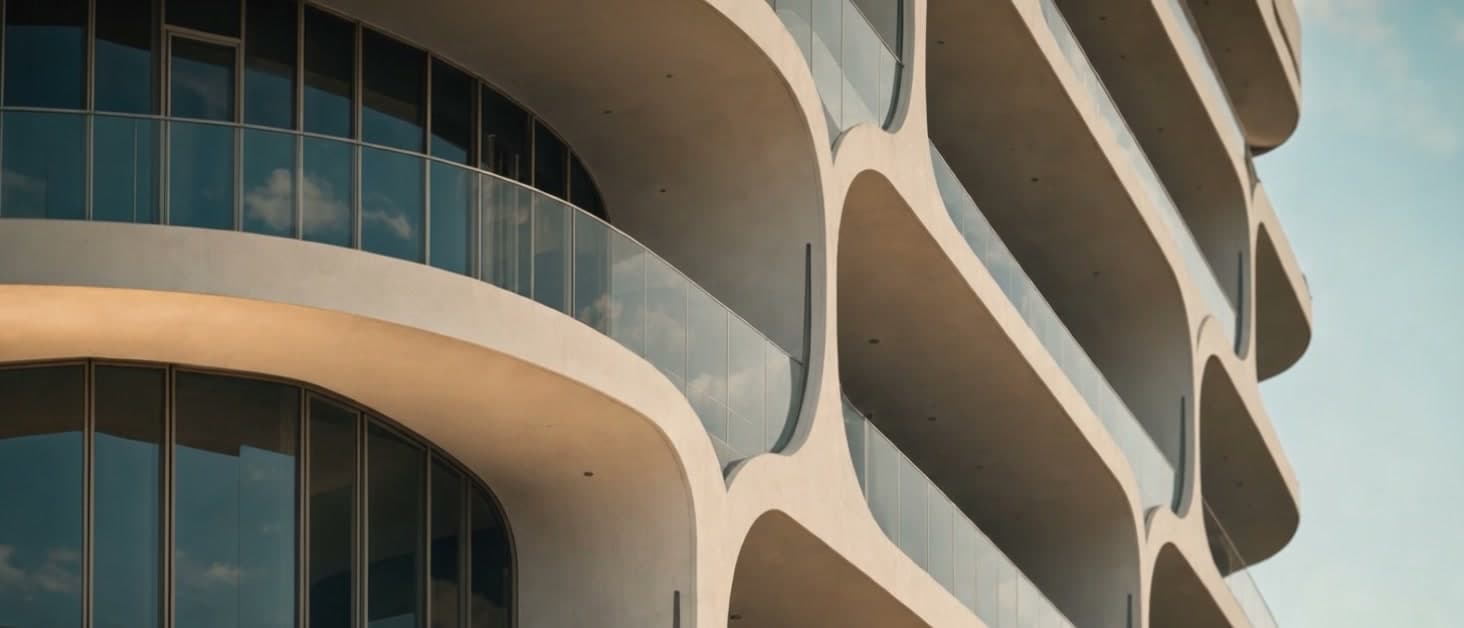Curved architectural facade detail from the Building Blocks Facades film proposal