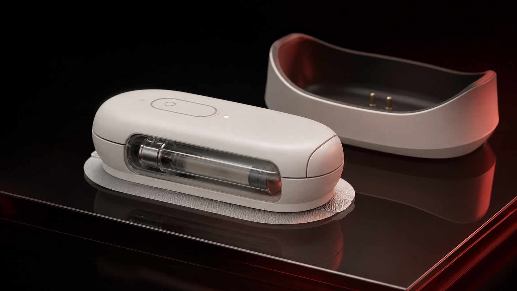 Conceptual wearable drug-delivery device in a product walkthrough